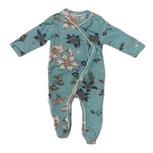 Jessica Simpson Baby Girls Teal Floral Footie Sleeper 3-6M
